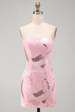 Pink Strapless Bodycon Beaded Short Homecoming Dress