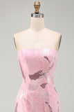 Pink Strapless Bodycon Beaded Short Homecoming Dress