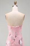 Pink Strapless Bodycon Beaded Short Homecoming Dress
