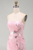 Pink Strapless Bodycon Beaded Short Homecoming Dress