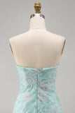 Mint Floral Strapless Bodycon Sequins Short Homecoming Dress