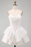 Sweetheart White A-Line Tiered Corset Short Homecoming Dress