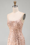 Champagne Bodycon Sequins Short Homecoming Dress with Lace Up Back