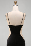 Black Bodycon Floral Spaghetti Straps Short Homecoming Dress with Beading