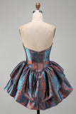Iridescent Metallic Strapless Corset Tiered Basque Waist Homecoming Dress with Ruffles