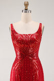 Sparkly Burgundy Bodycon Sequins Square Neck Short Homecoming Dress