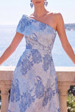 Green A-Line Jacquard Asymmetrical Midi Floral Dress