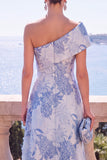 Green A-Line Jacquard Asymmetrical Midi Floral Dress