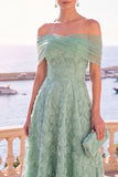 Off the Shoulder Blue A-Line Midi Floral Dress with Lace Up Back