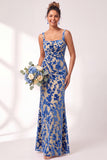 Mermaid Square Neck Velvet Floral Ruched Long Bridesmaid Dress