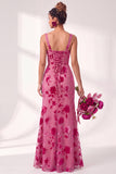 Mermaid Square Neck Velvet Floral Ruched Long Bridesmaid Dress