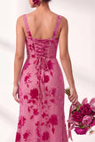 Mermaid Square Neck Velvet Floral Ruched Long Bridesmaid Dress