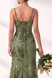 Mermaid Square Neck Velvet Floral Ruched Long Bridesmaid Dress