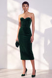 Burgundy Corset Sheath Strapless Velvet Dress