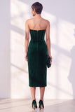 Burgundy Corset Sheath Strapless Velvet Dress