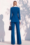 Berlin Blue Pantsuits Two Piece Long Sleeves Covered Button Women Suits