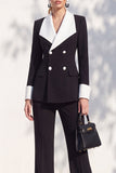 Berlin Blue Pantsuits Two Piece Long Sleeves Covered Button Women Suits