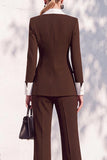 Berlin Blue Pantsuits Two Piece Long Sleeves Covered Button Women Suits