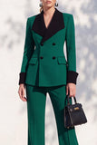 Berlin Blue Pantsuits Two Piece Long Sleeves Covered Button Women Suits