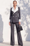 Berlin Blue Pantsuits Two Piece Long Sleeves Covered Button Women Suits