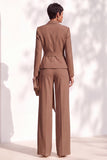 Brown Pantsuits Shawl Lapel Long Sleeves Sash Women Suits