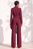 Brown Pantsuits Shawl Lapel Long Sleeves Sash Women Suits