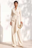 Brown Pantsuits Shawl Lapel Long Sleeves Sash Women Suits