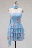 Yellow Strapless Tiered Floral A-Line Ruffle Short Homecoming Dress
