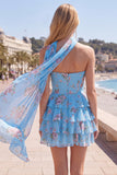 Yellow Strapless Tiered Floral A-Line Ruffle Short Homecoming Dress