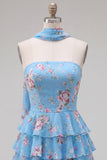 Yellow Strapless Tiered Floral A-Line Ruffle Short Homecoming Dress