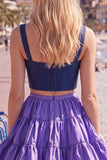 Pink Fuchsia A-Line Corset 2 Piece Thick Straps Short Homecoming Dress with Ruffles