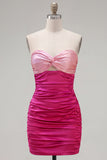 Red Orange Sweetheart Ruched Keyhole Bodycon Short Homecoming Dress