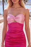 Red Orange Sweetheart Ruched Keyhole Bodycon Short Homecoming Dress