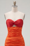 Red Orange Sweetheart Ruched Keyhole Bodycon Short Homecoming Dress