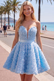 Sweetheart Pink A-Line 3D Floral Short Homecoming Dress with Lace Up Back