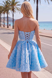 Sweetheart Pink A-Line 3D Floral Short Homecoming Dress with Lace Up Back