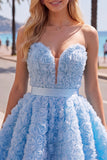 Sweetheart Pink A-Line 3D Floral Short Homecoming Dress with Lace Up Back