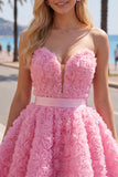 Sweetheart Pink A-Line 3D Floral Short Homecoming Dress with Lace Up Back