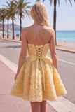 Sweetheart Pink A-Line 3D Floral Short Homecoming Dress with Lace Up Back