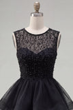 Yellow A-Line Round Neck Tiered Short Homecoming Dress with Pearls