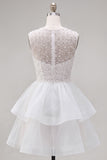 Yellow A-Line Round Neck Tiered Short Homecoming Dress with Pearls