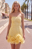 Strapless Blue Bodycon Pearls Homecoming Dress with 3D Flowers