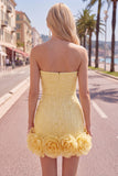 Strapless Blue Bodycon Pearls Homecoming Dress with 3D Flowers