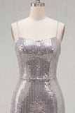 Sparkly Red Spaghetti Straps Bodycon Sequins Short Homecoming Dress with Lace Up Back