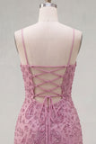 Dusty Rose Bodycon Ruched Lace Up Back Spaghetti Straps Short Homecoming Dress with Beading