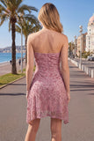 Strapless Dusty Rose Bodycon Ruched Short Homecoming Dress with Beading