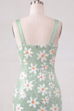 Green Floral Bodycon Sequins Thick Straps Short Homecoming Dress