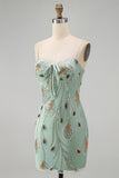 Green Bodycon Beaded Short Homecoming Dress with Lace Up Back