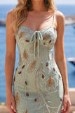 Green Bodycon Beaded Short Homecoming Dress with Lace Up Back