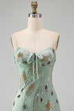 Green Bodycon Beaded Short Homecoming Dress with Lace Up Back